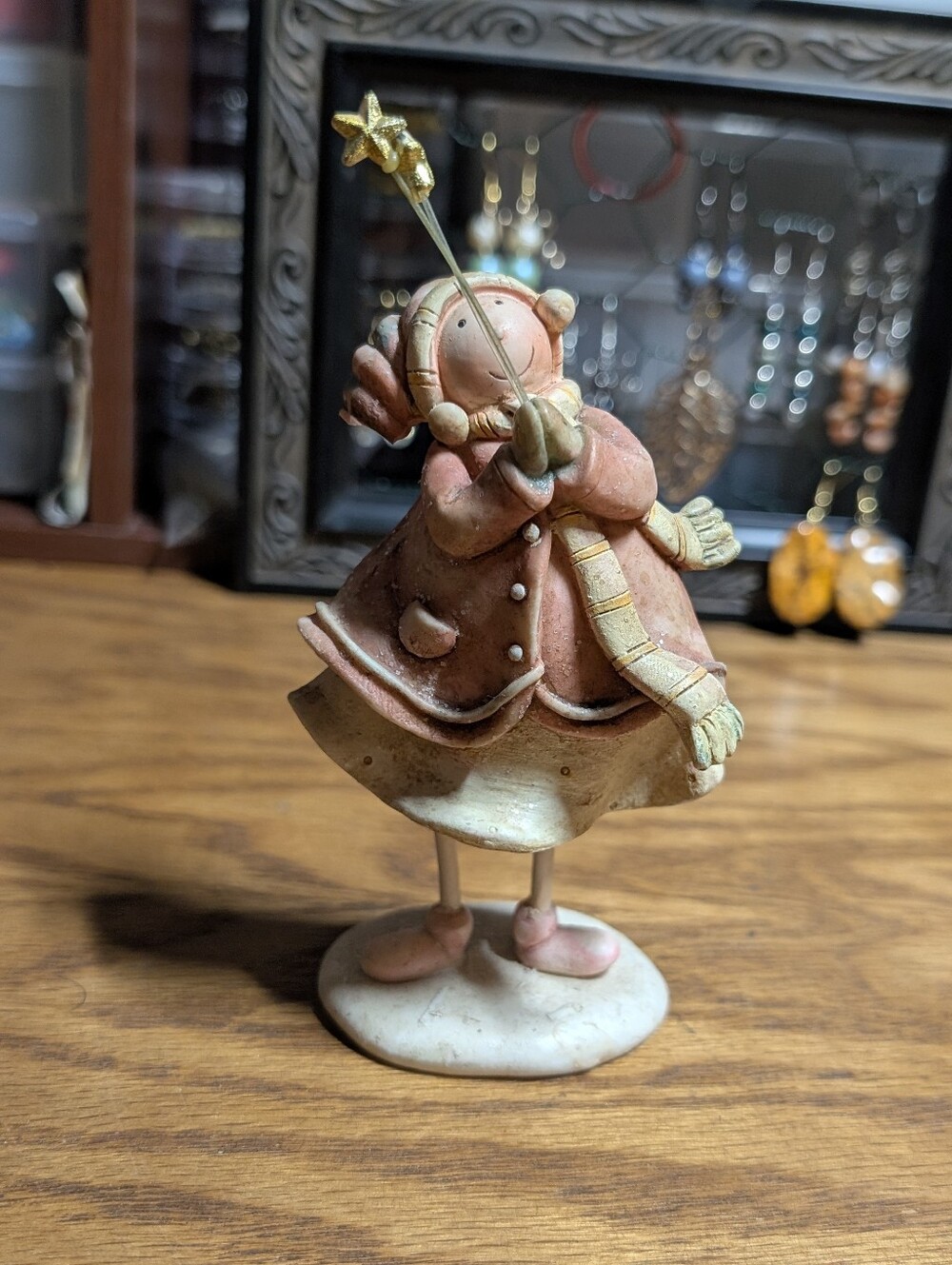 Pink Holiday Figurine with Gold Star Wand - Decorative Winter Accent